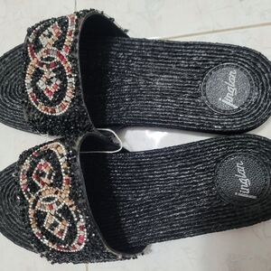 Black Beaded Women's Sandals